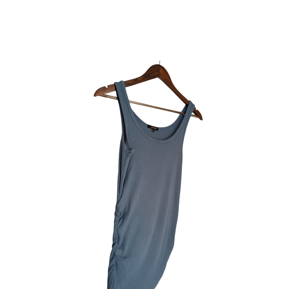 Quince Blue Bamboo Organic Cotton Ribbed Ruched Side Tank Top M Soft Stretch